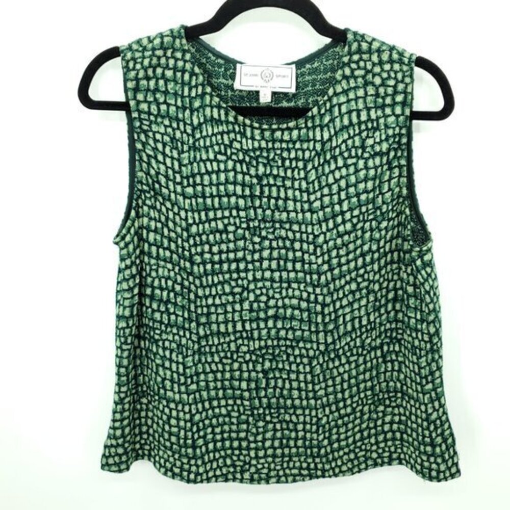 VTG 2002 St. John Sport by Marie Gray Croc Print Knit Shell Top M Green